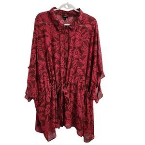 Torrid Blouse 5X Pink Chiffon Button Up Short Dolman Sleeve Collared Top‎ Floral